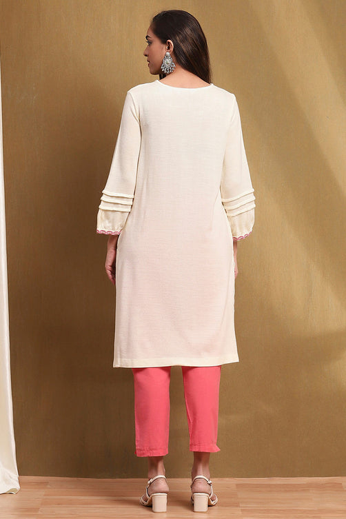 Embroidered Acrylic Straight Kurta with Round Neck