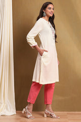 Embroidered Acrylic Straight Kurta with Round Neck