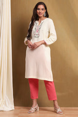 Embroidered Acrylic Straight Kurta with Round Neck