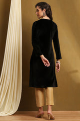 Embroidered Polyester Straight Kurta with Round Neck