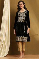 Embroidered Polyester Straight Kurta with Round Neck