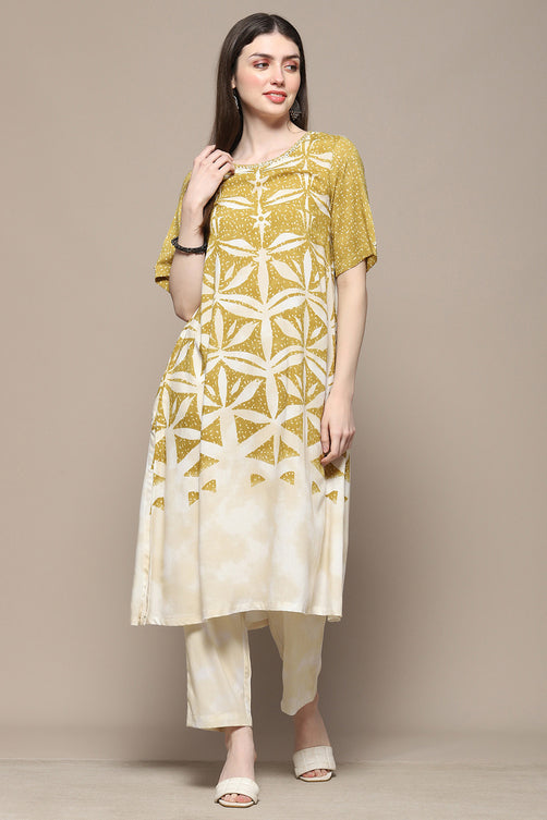 Printed Rayon Straight Kurta Palazzo Set
