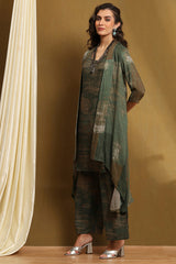 Printed Rayon Straight Kurta Palazzo Set with Block Print