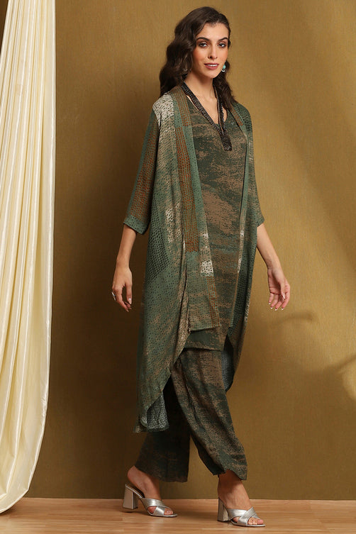 Printed Rayon Straight Kurta Palazzo Set with Block Print