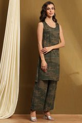 Printed Rayon Straight Kurta Palazzo Set with Block Print